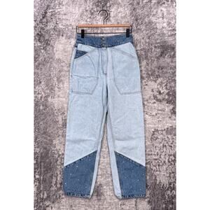 BA&SH Lady Jeans 0 Womens Slim Crop Leg High Rise Rhinestone Two Tone Denim